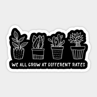 Women Teacher Shirt We All Grow at Different Rates Letter Print Plant Graphic Tees Preschool Elementary Teaching Gift Sticker
